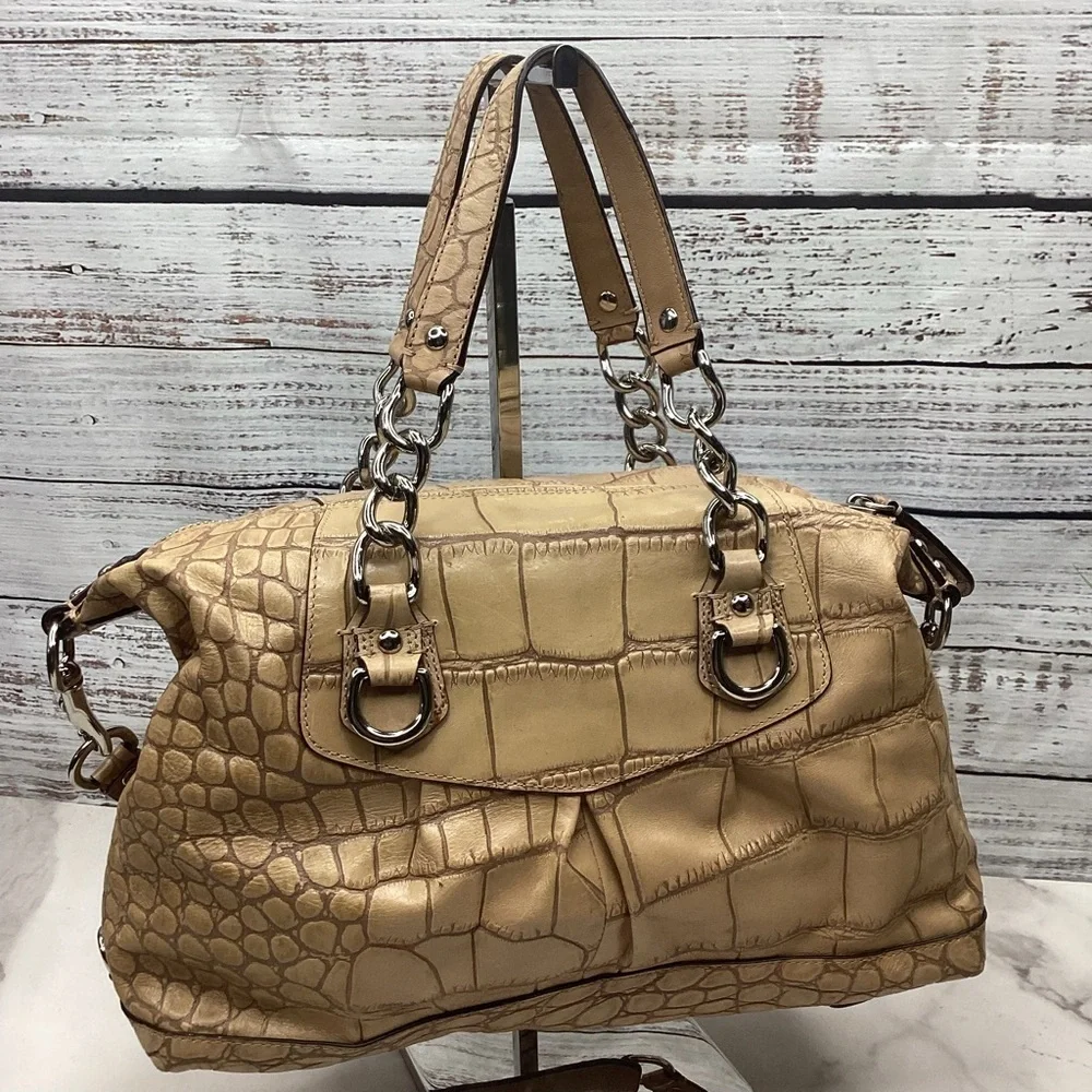 RARE COACH ASHLEY SATCHEL FAUX CROC TAN CAMEL HAND SHOULDER BAG FALL RETIRED GUC